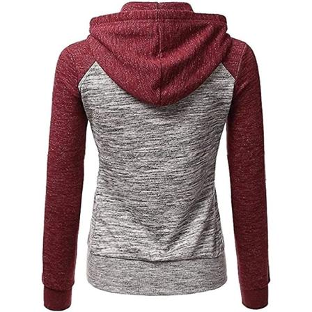 Huvtröjor för kvinnor färgblock huvtröja Basic dragkedja Jerseyjacka långärmad topp med fickor Plus Size red M