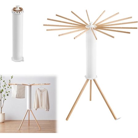 Sammenleggbart, bærbart tørkestativ med trelist - Plassbesparende - Innendørs - Gulvtørker for klær