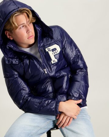 Polo Ralph Lauren Glossed Hooded Down Jacket Blå Jackor Kille - Kids Brand Store