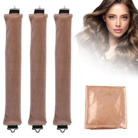 Varme-fri hårruller, søvnvenlige varme-fri ruller, ekstra store bløde krølleruller med kroge, brun, 3-pak