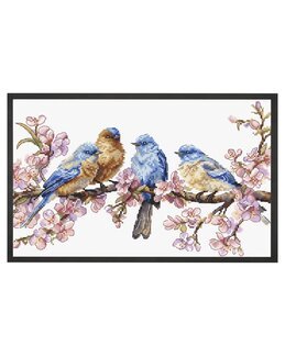 Broderikit Billede Fugle i forårsblomster - LetiStitch