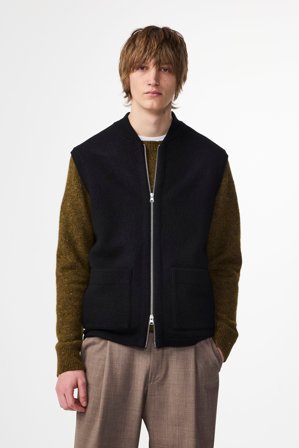 NN07 Boiled Vest male Black Merino Wool