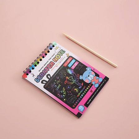 Barnens skraplott-anteckningsbok, 10 ark regnbågs-skraplott