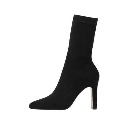 Plus Size Kvinnor Flock Sexig Party Tjockklack Ankel Booties Skor Black 7CM 4