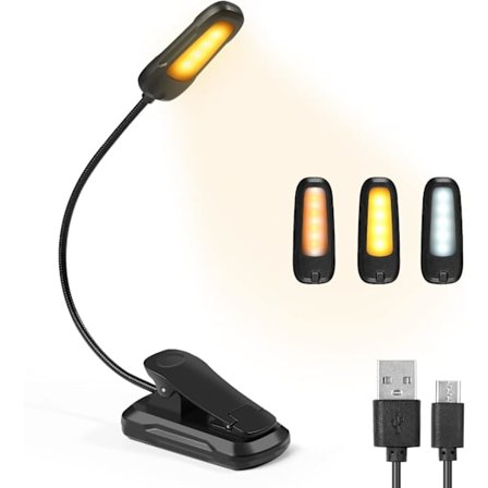 Leselys for bok, oppladbar LED-leselys, 3 lysstyrker