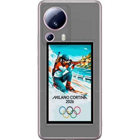 Kompatibelt Mobildeksel til Xiaomi 13 Lite Retroplakat Cortina Milano 2026 med fjell, vintersportsutøvere, italienske trikolor, Milano-katedralen og o