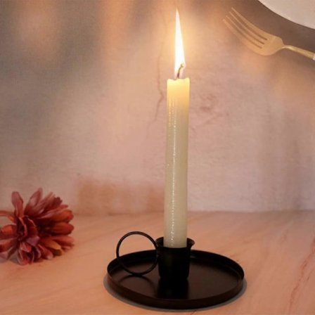 2 Stykker Metall Lysestake, Vintage Lysestake med Håndtak og Brett, (Svart)10*3cm