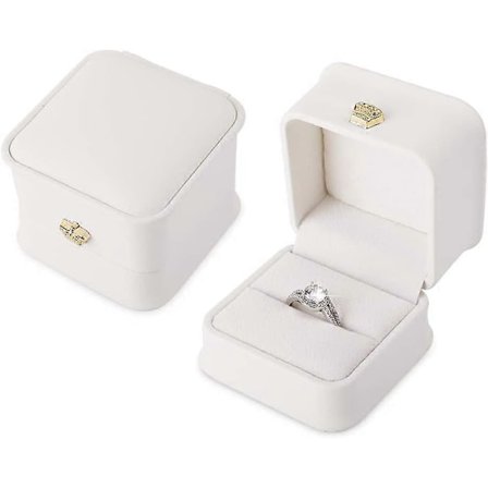2 stk. hvid ringæske par forslag PU læder ringæsker forlovelses smykke gaveæske smykke display etui til bryllup jul [DB]