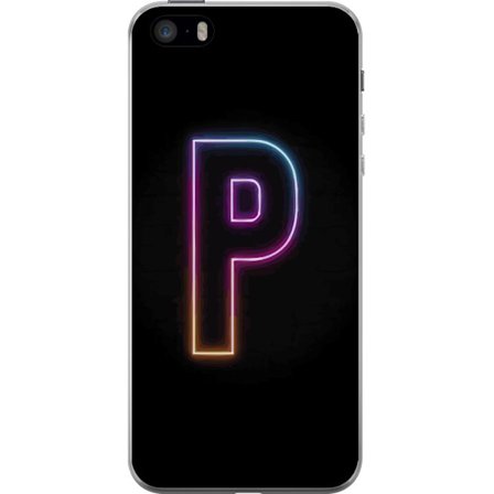 Kompatibel Mobilcover til Apple Apple iPhone 5s Minimalistisk neonbogstav P i farvegradient og lyseffekt mod sort baggrund i digital neonstil