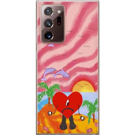 Yhteensopiva Puhelinkuori Samsung Galaxy Note20 Ultra Bad Bunny värikkäässä tikatussa takissa sydänkuvioilla ja aurinkolaseilla modernissa katutyyliss