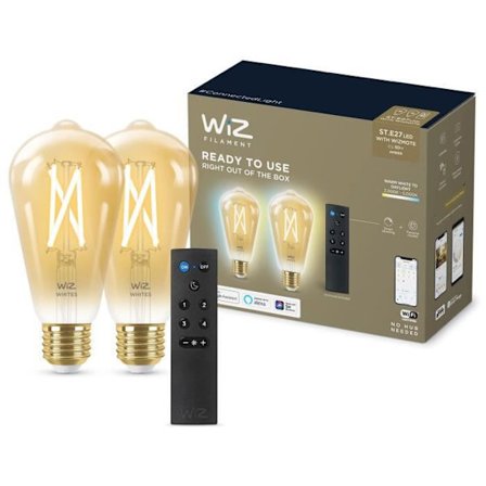 WiZ startpaket 2 anslutna Edison-lampor Vit variabel E27 50W + Nomadisk fjärrkontrolldimmer