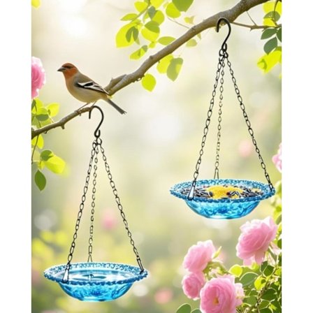 2-pack Hängande Fågelbad och Fågelmatare – Plastbad & Hängande Matare för Trädgård, Uteplats och Balkong_TF_TF