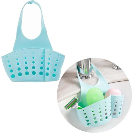 Kjøkken Vaskerom Vask Organizer, Stativ Svamp Tørkeholder Caddy Baderomstilbehør Vask Avløpskurv Doble Lommer Sugekopp (Blå)