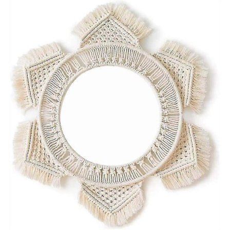 Riippuva seinäpeili makramee, käsintehty riippuva reunus pyöreä koriste