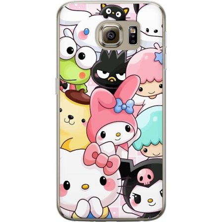 Kompatibelt Mobildeksel til Samsung Galaxy S6 Tett mønster av søte figurer med store øyne i ulike farger og uttrykk med LABUBU-tekst