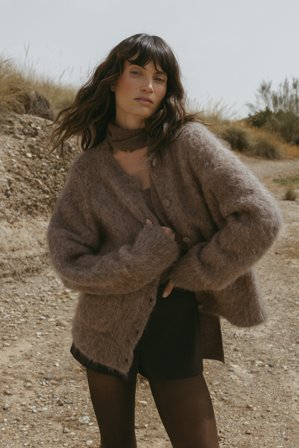 Premium Selection Stickad kofta i alpackamix - Koftor & Cardigans - Brun - L