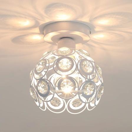 Moderne hvit krystall taklampe, Mini Semi Flush Mount E27 Cry