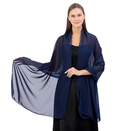 Marineblå kveldssjal og skjerf Skjær chiffon Elegant myk silke-FA-