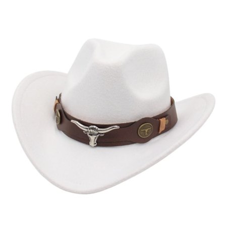 Cowboyhat til børn i filt, etnisk stil med ko-hoved tilbehør, blød jazz fedora hat med ko-rem, krøllede vinger, cowboyhat 4