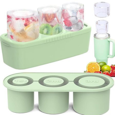 Tilbehør til isbitbrett, silikon isbitbrett med lokk og stativ, isbitbrett med 3 rom, egnet for 1,2 liters glass