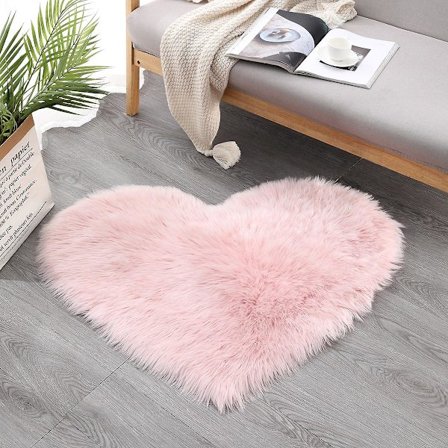40x50CM Heart Fluffy Fur Faux Washable Matta Rosa