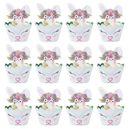 24 stk. Søt påskehare Cupcake Wrapper Papir Kake Topper Kaninformet Tallerken Serviett Baby Shower Bursdag Påskefest Dekorasjon
