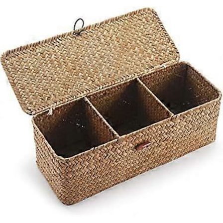 Förvaring Sjögräs med Lock Rektangulära Korgar i Flätad Korg med Fack för Att Organisera Leksaker, Snacks och Toalettpapper