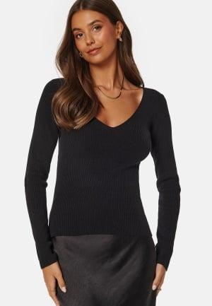 BUBBLEROOM V-neck Knitted Top Black XS Black Strikkegensere Dam