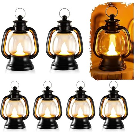 Set med 6 Mini Svarta LED-lyktor - Halloween Dekoration - Mini Juldekorationslykta - LED Jullykta - Ramadan Dekoration - Mini Svart