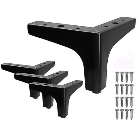 Sarja 4 mustaa metallista kolmiovuodejalkaa DIY-huonekalusohvan jalat - 10 cm (LG)