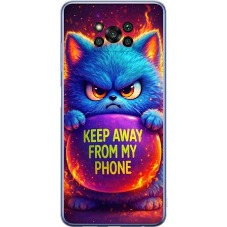 Kompatibelt Mobildeksel til Xiaomi Xiaomi Poco X3 Pro Sinna lodne blå katt med teksten "Hold deg unna telefonen min" i neonfarger og ildlignende effe