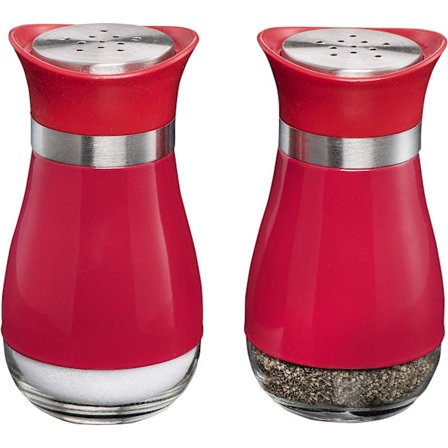 Salt- och pepparkvarnar (2-pack) Elegant med genomskinlig glasbotten | Kompakt för matlagning, kök och matsal | Klassisk, påfyllningsbar design (röd)