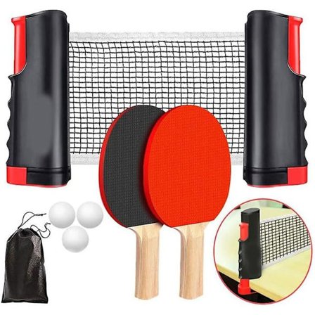 Kannettava all-in-one pingissetti sisäänvedettävällä verkolla