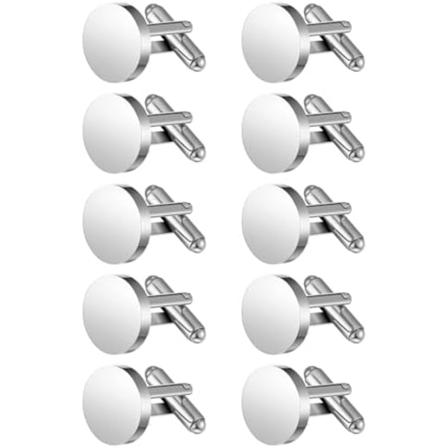 5 Par Blank Mansjettknapper Sølv Mansjettknapp Runde Mansjettknapper Blank Innstilling Skuff for Menn Skjorter Gave