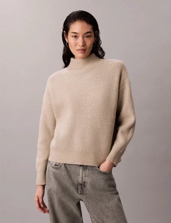 Calvin Klein Woolen Stitch T-Neck - Beige - S