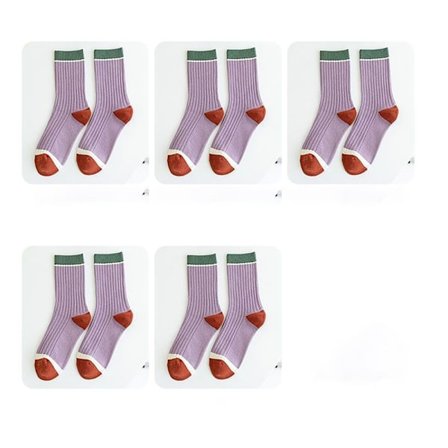 5 par Harajuku Retro Sokker Stribede Dame Sokker LILLA