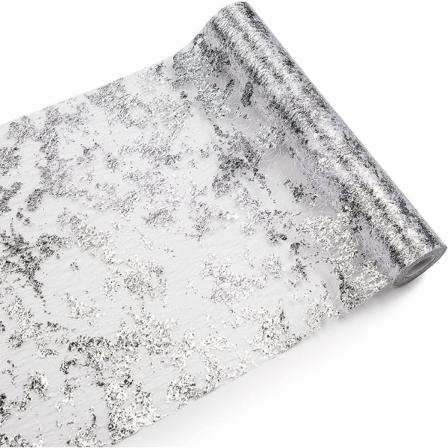 (hopea, 5 m) verkkopöytäjalka kultalehdellä 28 cm x 5 m, metallinen pöytänauha, koristeet juhliin, syntymäpäivä, häät, joulu, tee itse, kääre