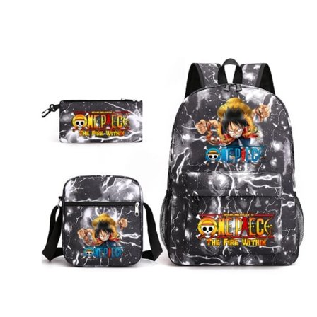 3 st/set One Piece Ryggsäck Anime Barn Skolväska 18 Tum