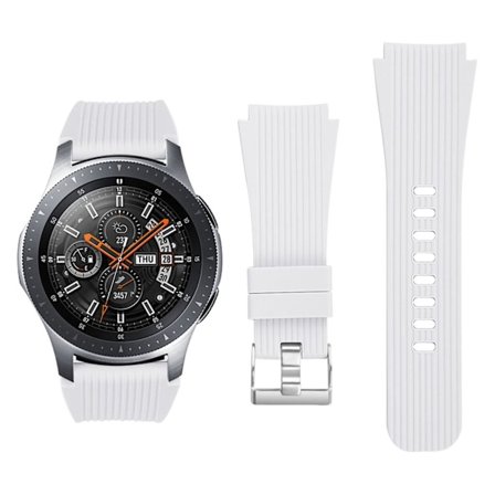 Samsung Galaxy Watch (46mm) randigt utbytbart klockarmand av mjukt silkonplast med metall lås - Vit
