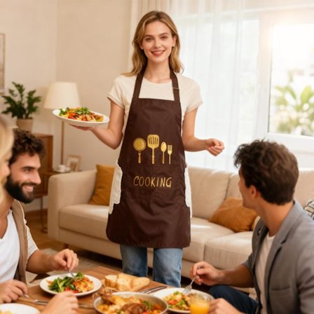 Køkkenforklæde til kvinder med aftørringslomme, stor lomme, håndklæde, vandtæt, velegnet til bagning og madlavning.