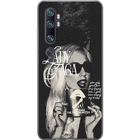 Kompatibelt Mobildeksel til Xiaomi Mi Note 10 Pro Lady Gaga svart-hvit retroplakat med solbriller og popkonst-estetikk