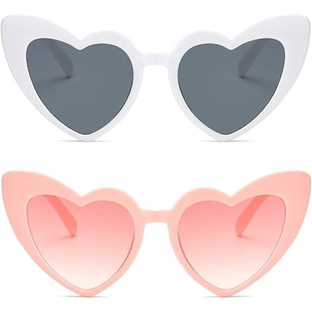 2 stk. hjerteformede solbriller (pink, hvid) til damer