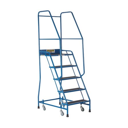 Weight-reactive mobile safety steps, 5 treads, H 1160 mm, blue