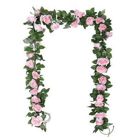 2 Kunstige Rosenranke Kranse, Kunstige Blomsterplanter, Hængende Dekorationer, 2 x 7,2 Fod (Pink)