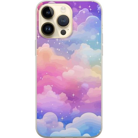 Kompatibelt Mobildeksel til Apple iPhone 15 Pro Max Søt enhjørning med regnbuefarget hår mot en stjernebelagt pastellbakgrunn i kawaii-stil