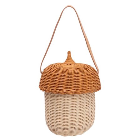 Børns kurv i rattan til opbevaring - håndflettet dekorativ kurv i form af et agern - kurvtaske til drenge og piger - fotorekvisitter - stor håndtaske