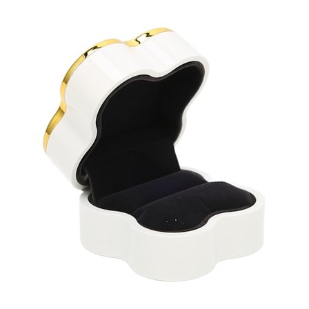 Lighted Rings Box Soft Flocking Luminous Four Leaf Clover Design Jewelry Display Gift Box for Weddings AnniversariesWhite