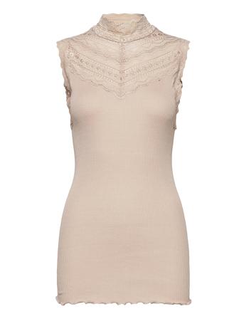 Silk Top W/ Lace T-shirts & Tops Sleeveless Creme Rosemunde*Betinget Tilbud