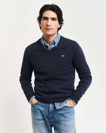 GANT Herren Superfine Lambswool V-Neck Pullover (XL) Marineblau