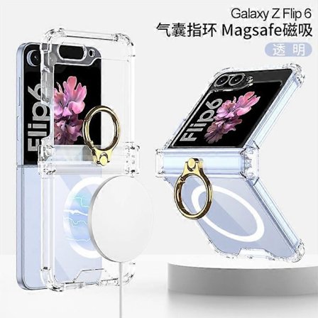 Magsafe Läpinäkyvä Putoamisenkestävä Iskunkestävä Kotelo Samsung Galaxy Z Flip 6:lle saransuojalla ja rengasjalustalla 2024